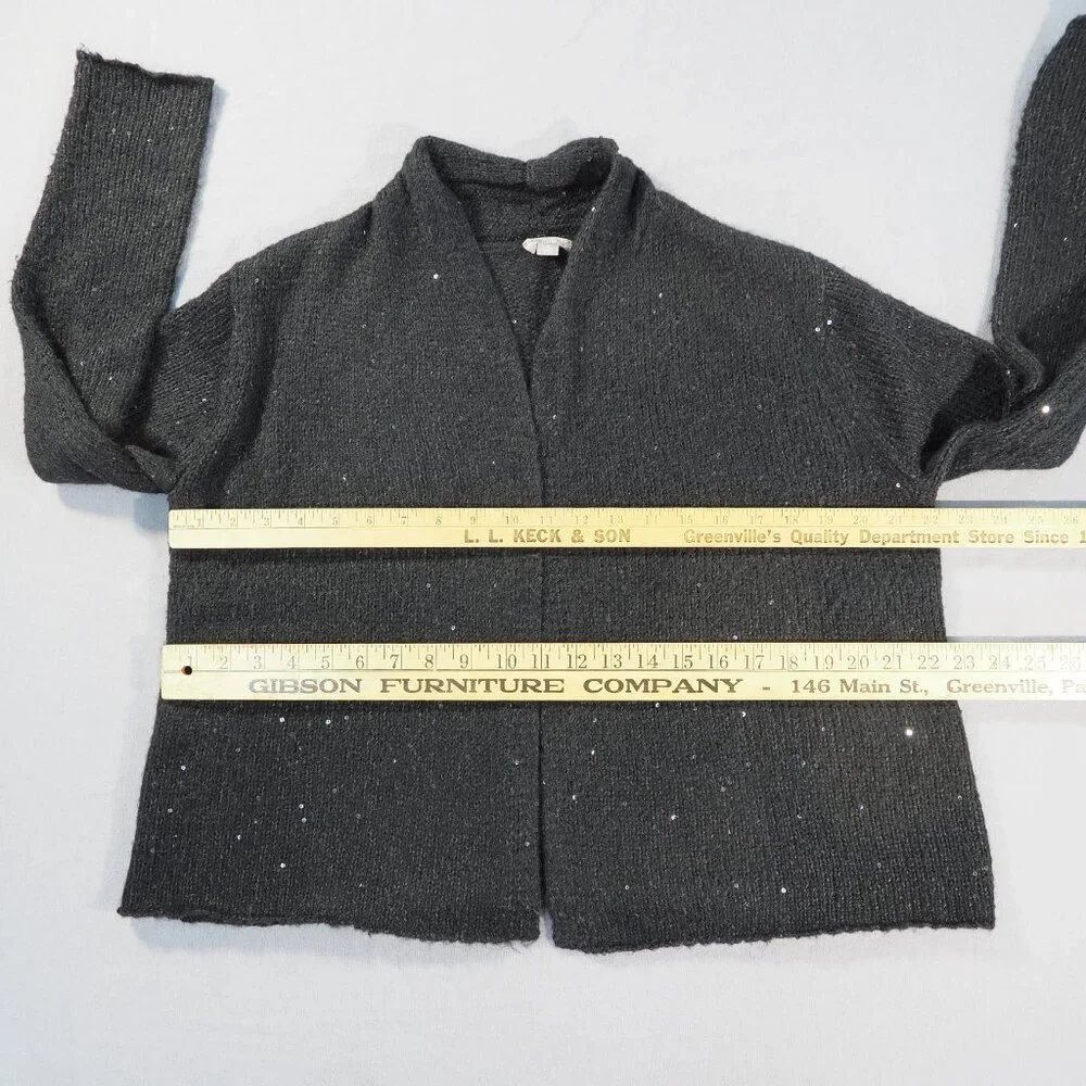 J Jill Cardigan Sweater Womens Medium P Black Sequin Open Front Mohair Blend